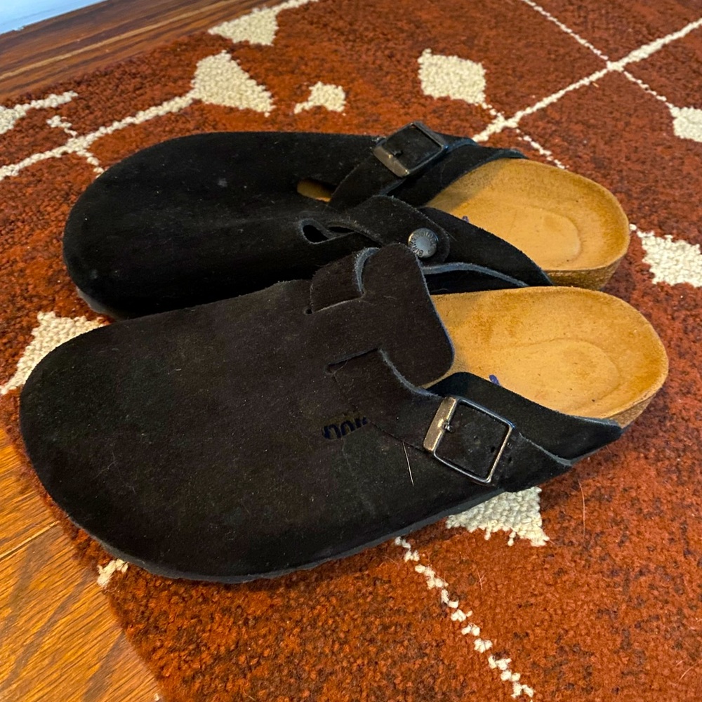 Black suede boston birkenstocks